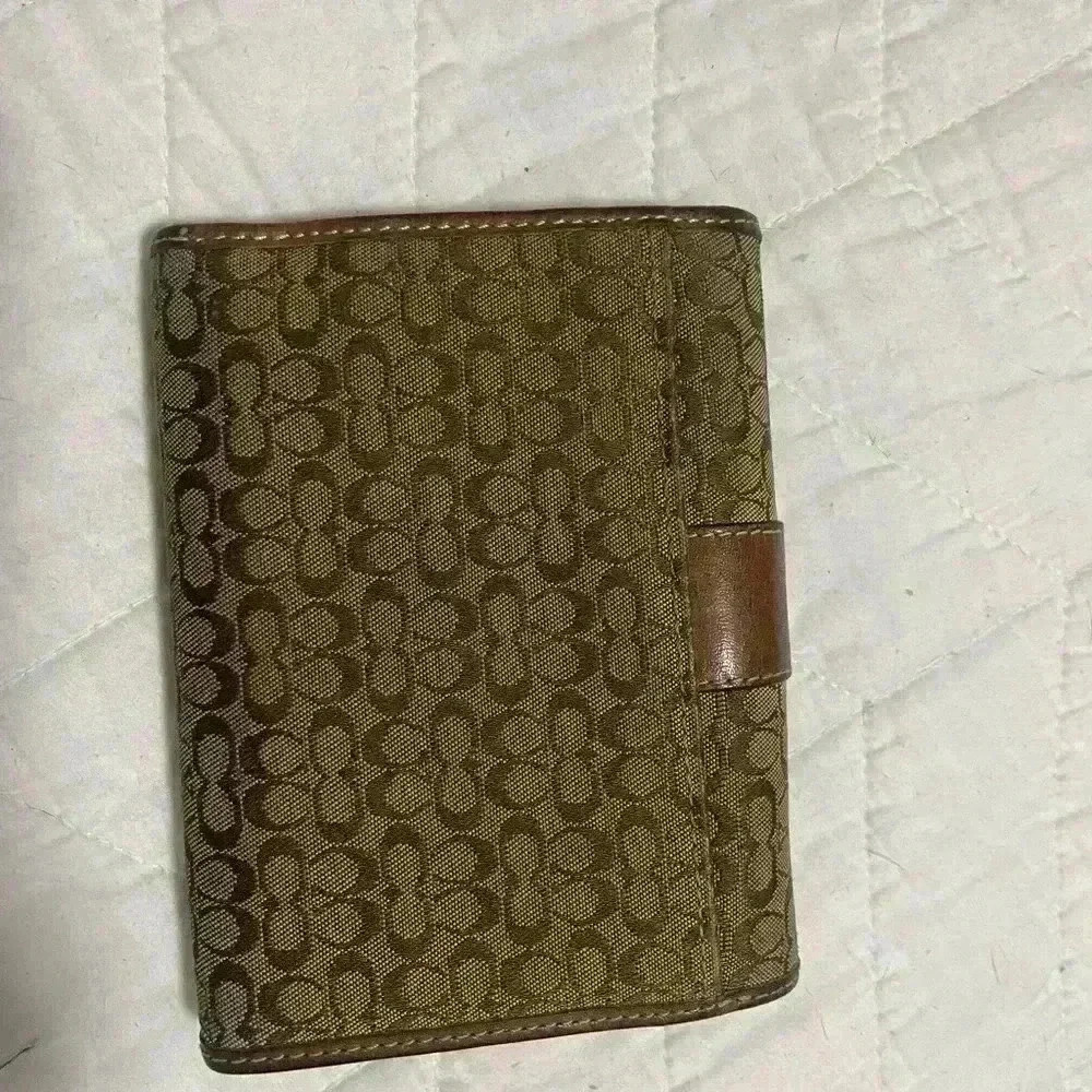 Coach Brown Monogram Canvas Printed Tri Fold Card Holder Wallet - Picture 2 of 10